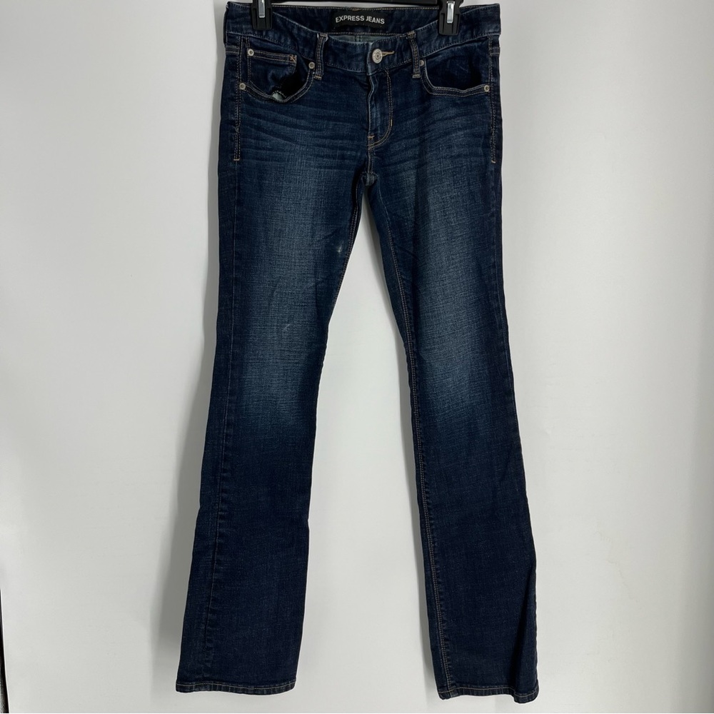 Express Jeans Womens 4R Dark Wash Blue Barely Bootcut Low Rise Denim Bottoms